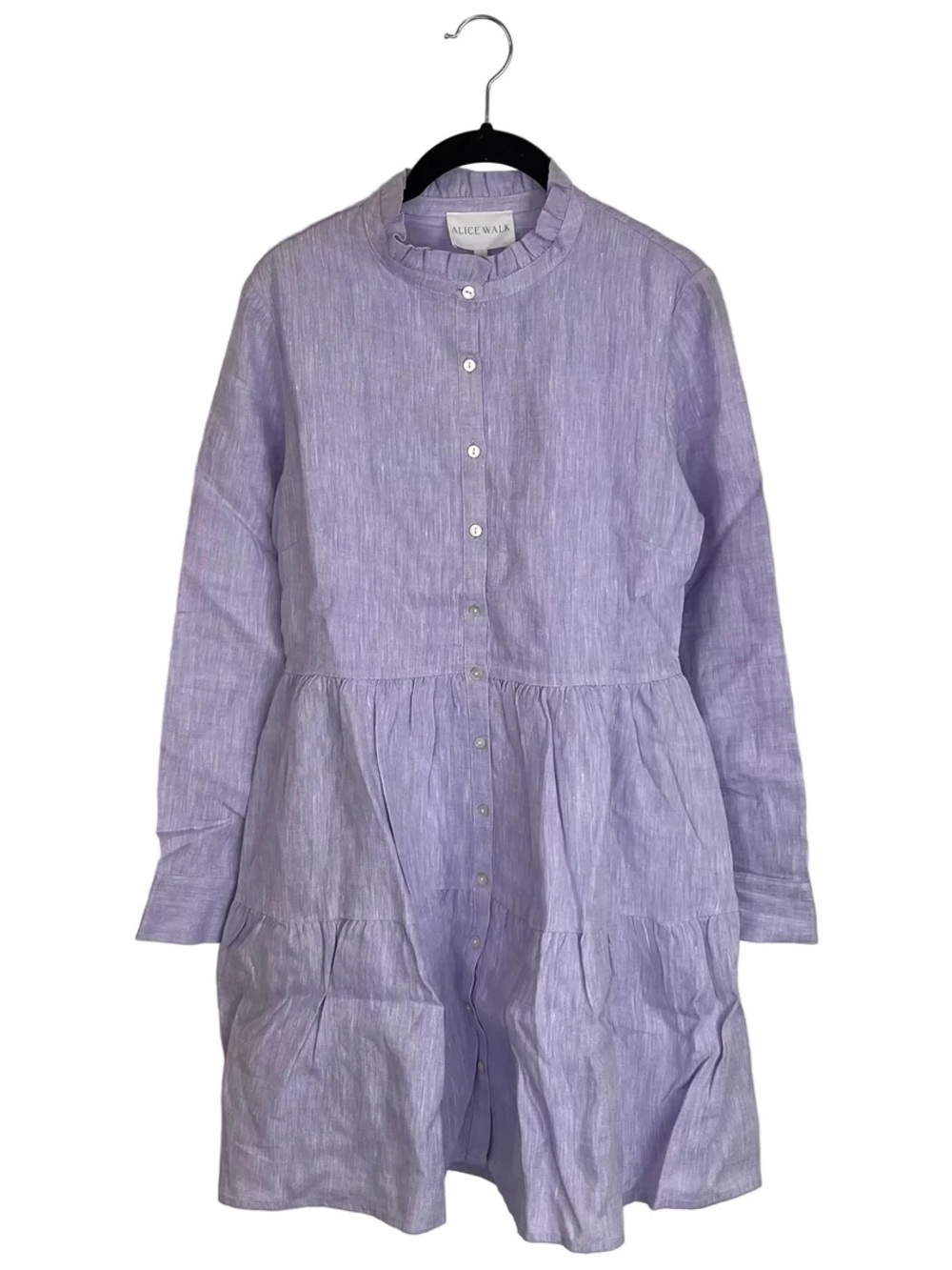 Alice Walk Lavender Button-Front Tiered Linen Dress Large NWT